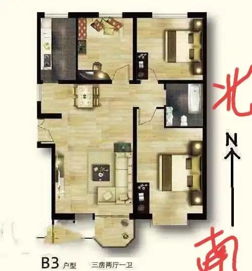 赵都新城盛和园  3室2厅1卫   110.00万户型图