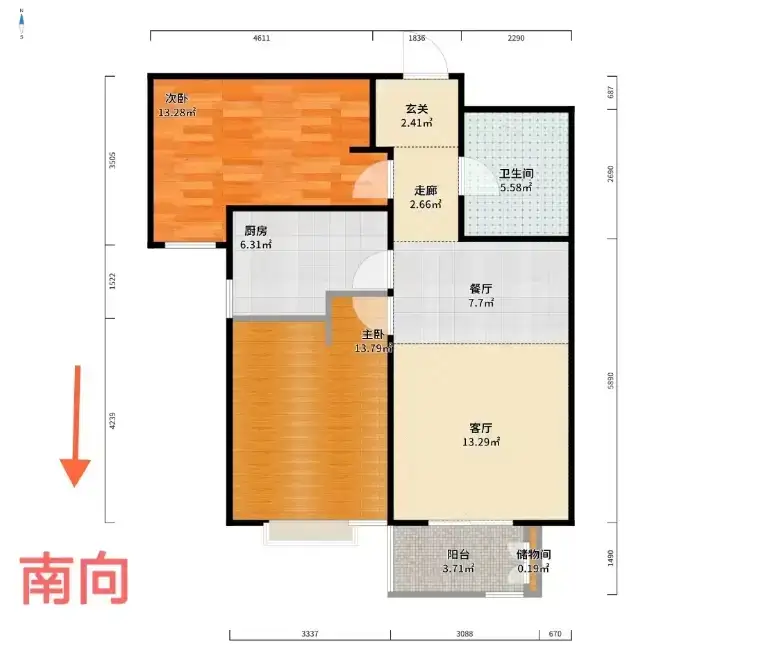 旺角花园  2室2厅1卫   104.00万户型图