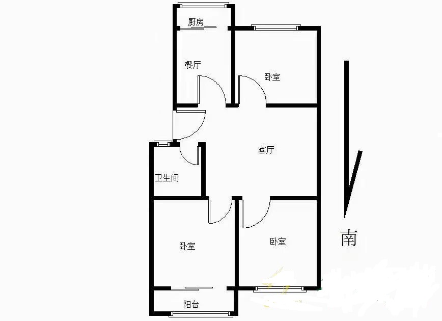 开元巷36号院  3室1厅1卫   1000.00元/月户型图