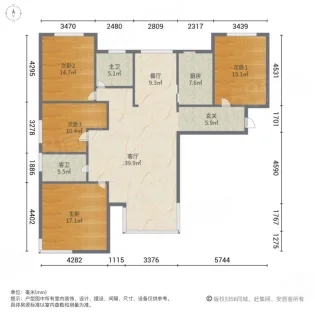 星城国际  4室2厅2卫   3000.00元/月户型图