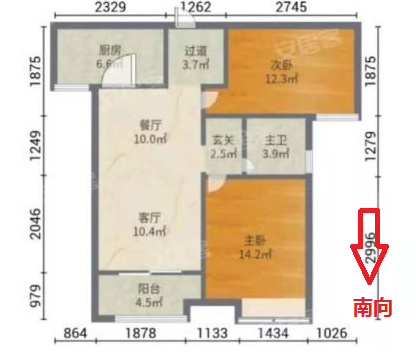 美的时代城  2室2厅1卫   102.00万室内图1