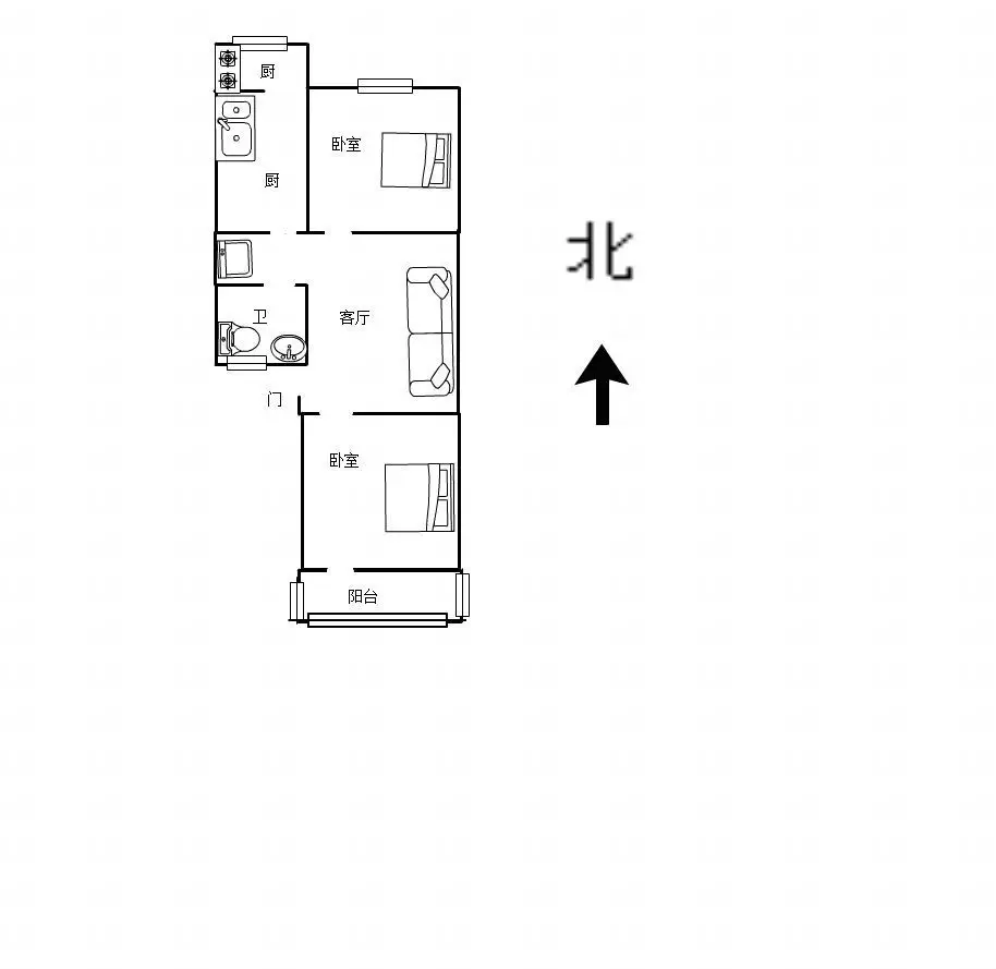 中华南4号院  2室1厅1卫   50.00万户型图