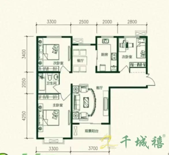 赵都新城景和园  3室2厅1卫   1700.00元/月室内图