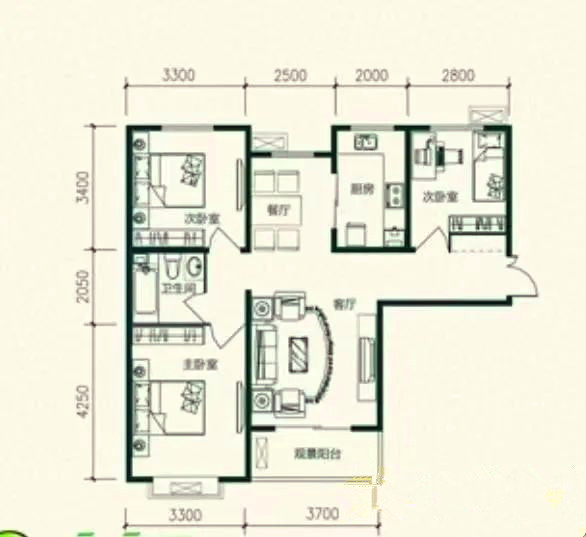 赵都新城景和园  3室2厅1卫   1700.00元/月户型图