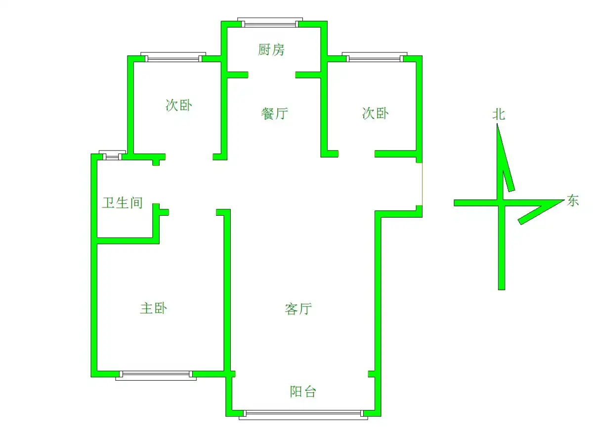 美的城  3室2厅1卫   2100.00元/月户型图