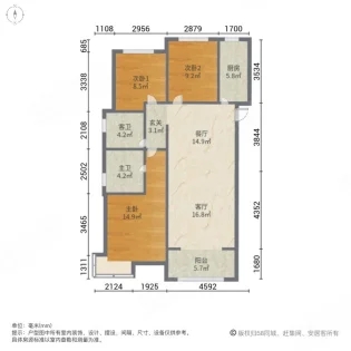 东部美的城  3室2厅2卫   120.00万室内图