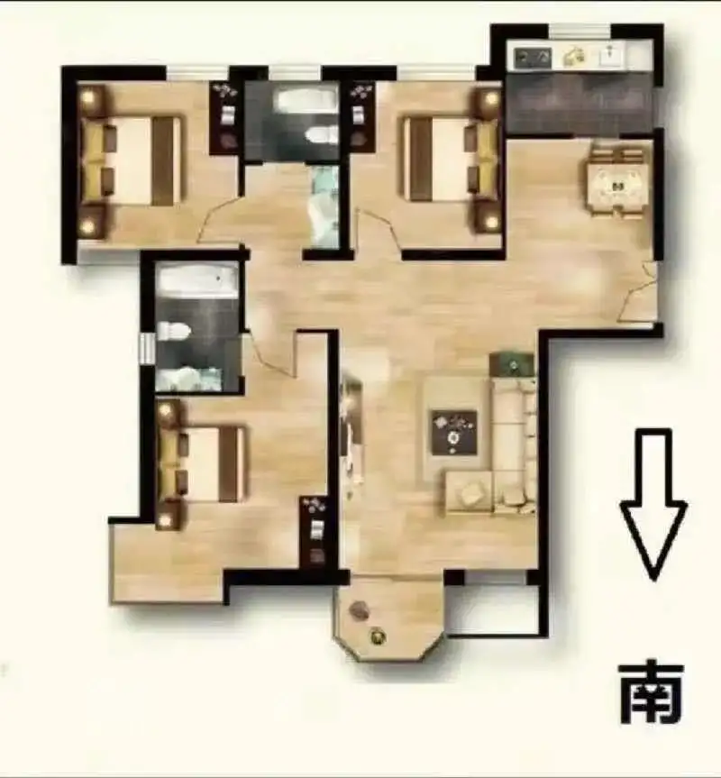 赵都新城泰和园  3室2厅2卫   98.00万室内图