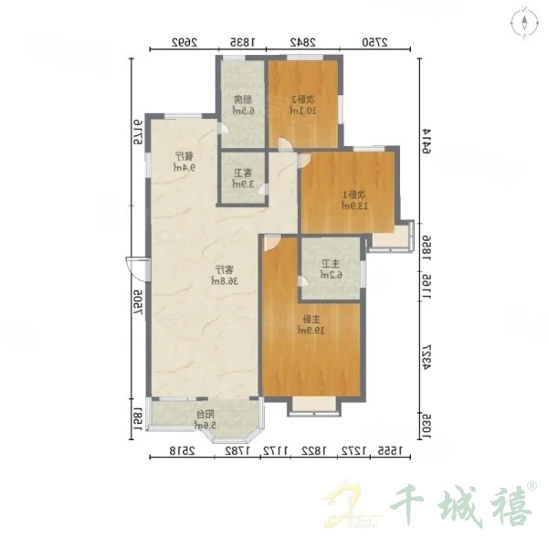 赵都新城绿和园  3室2厅2卫   105.00万室内图