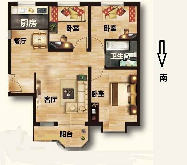 赵都新城泰和园  3室2厅1卫   93.00万室内图