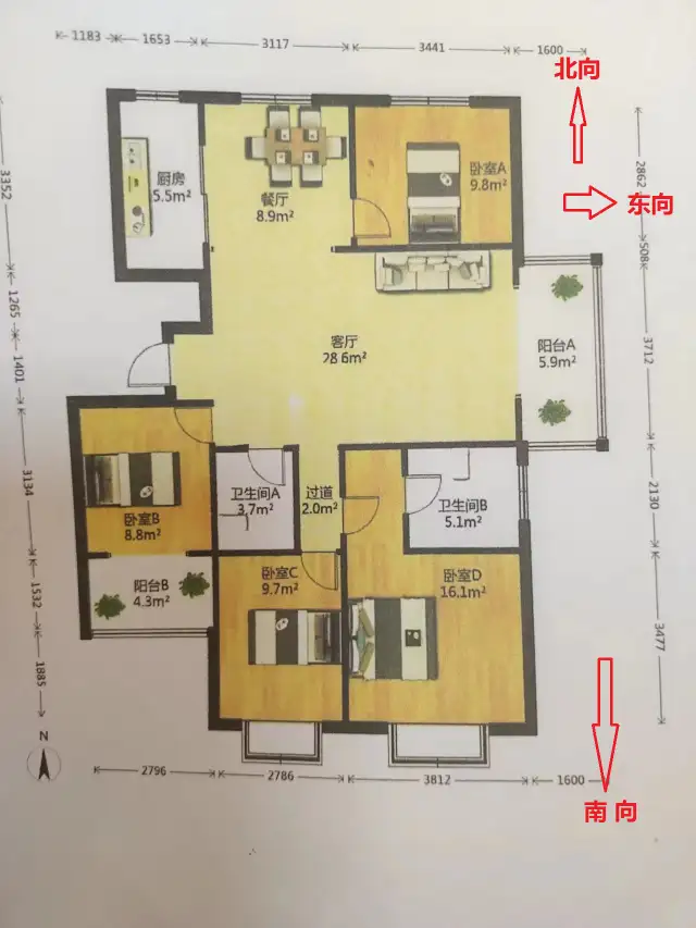 旺角花园  4室2厅2卫   150.00万户型图