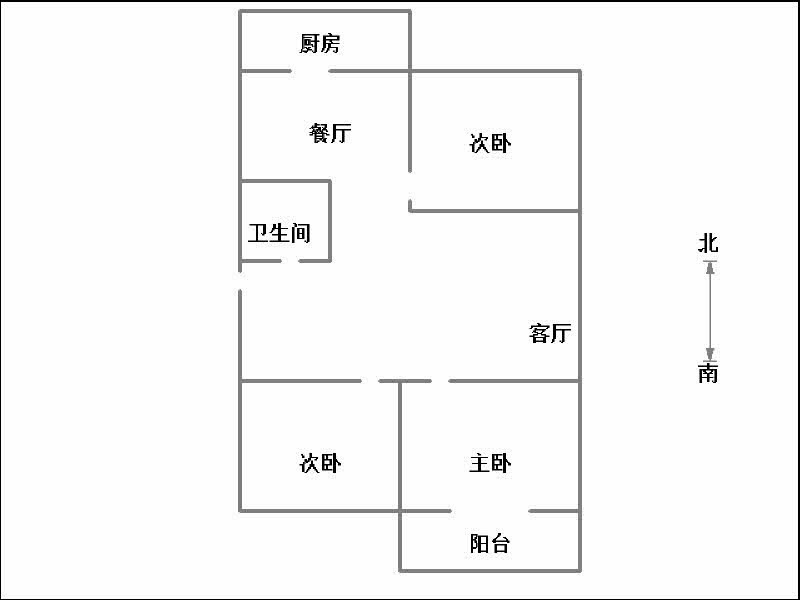 和平东商住楼  3室2厅1卫   1600.00元/月户型图