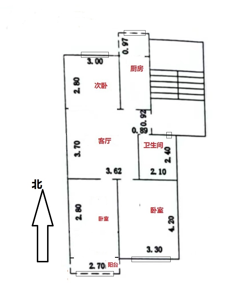 罗三生活区  3室2厅1卫   1100.00元/月户型图