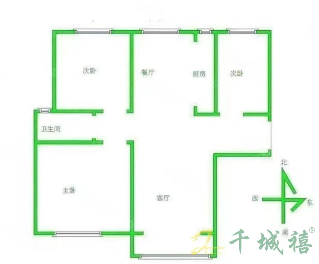 赵都新城郎和园  3室2厅1卫   1700.00元/月户型图