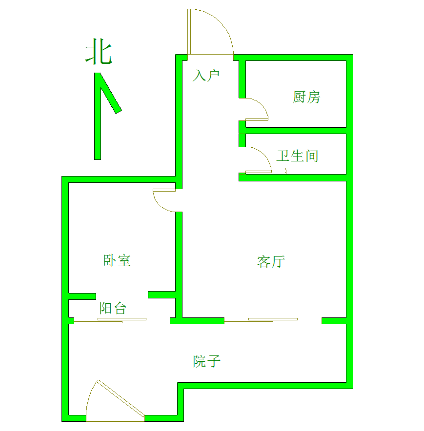 生辉院（浴新南大街160号院）（浴新街160号院）  2室1厅1卫   43.00万户型图