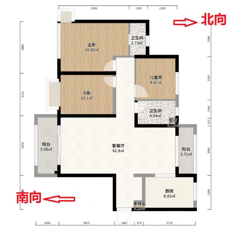 美的时代城  3室2厅2卫   143.00万户型图