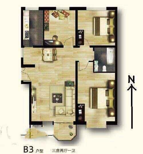 赵都新城盛和园  3室2厅1卫   122.00万室内图