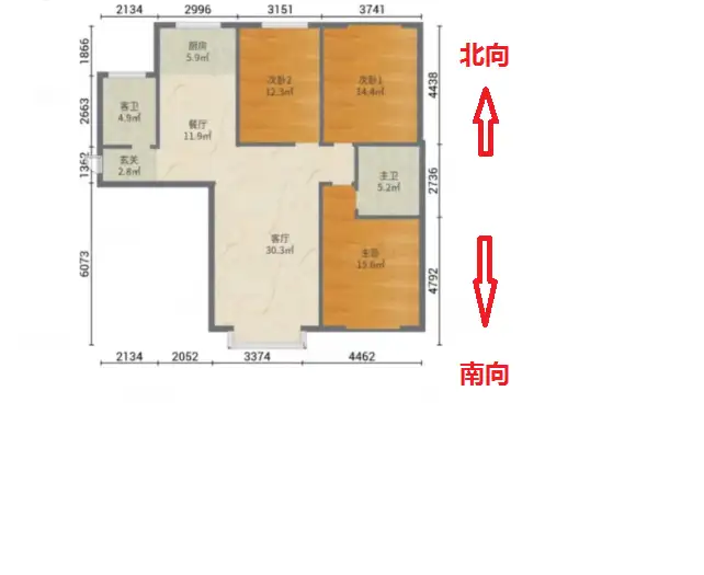 上都名苑  3室2厅2卫   1600.00元/月户型图