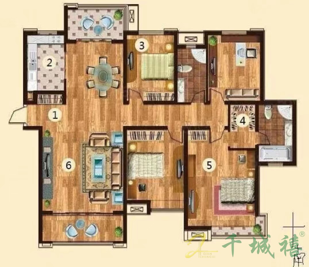 美的城  4室2厅2卫   249.00万室内图1