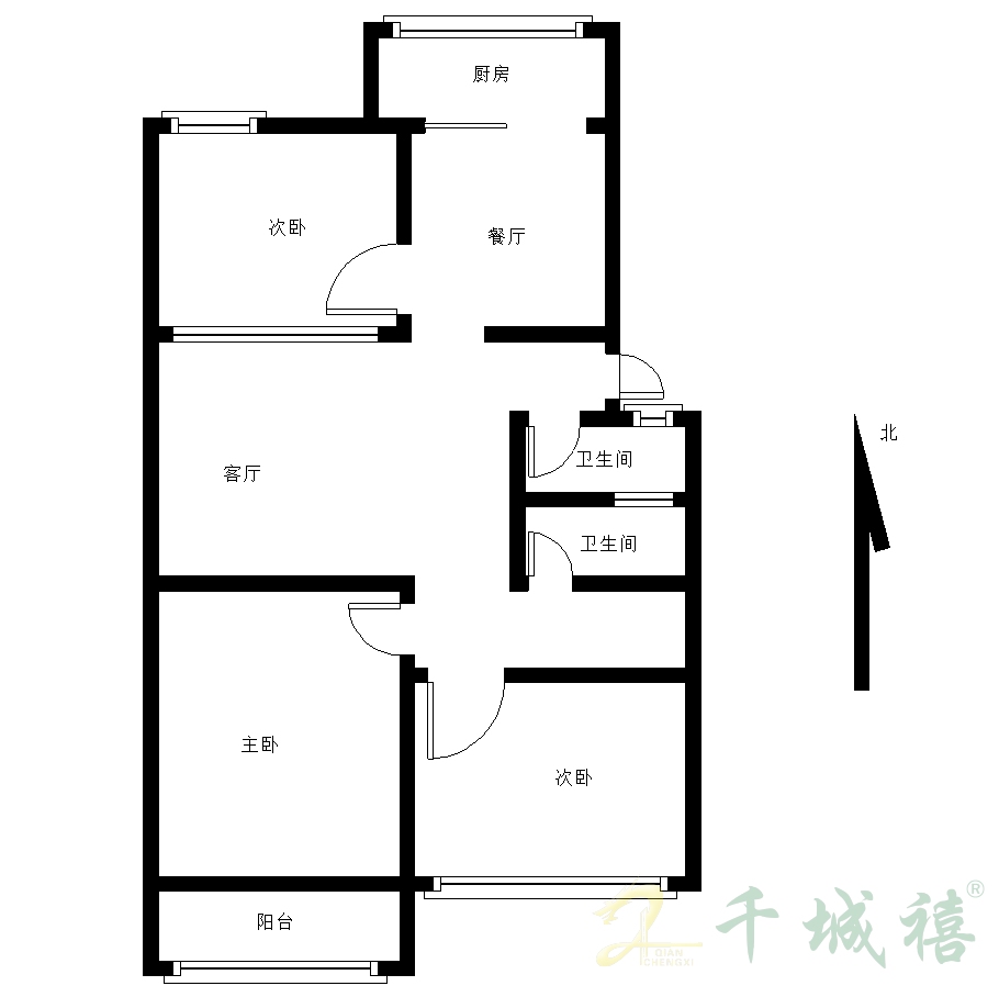 硝厂胡同4号院  3室2厅2卫   105.00万户型图