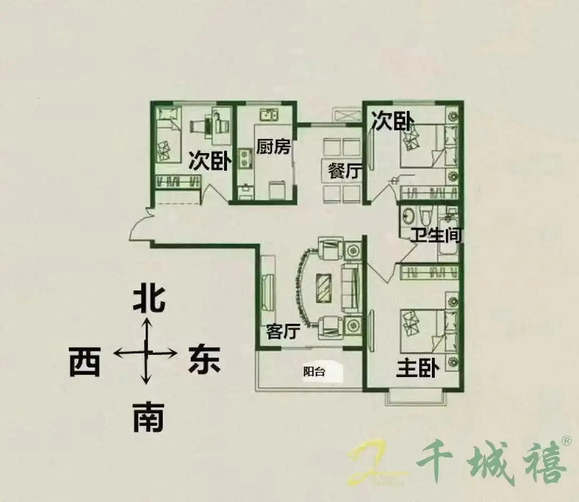 赵都新城景和园  3室2厅1卫   108.00万室内图