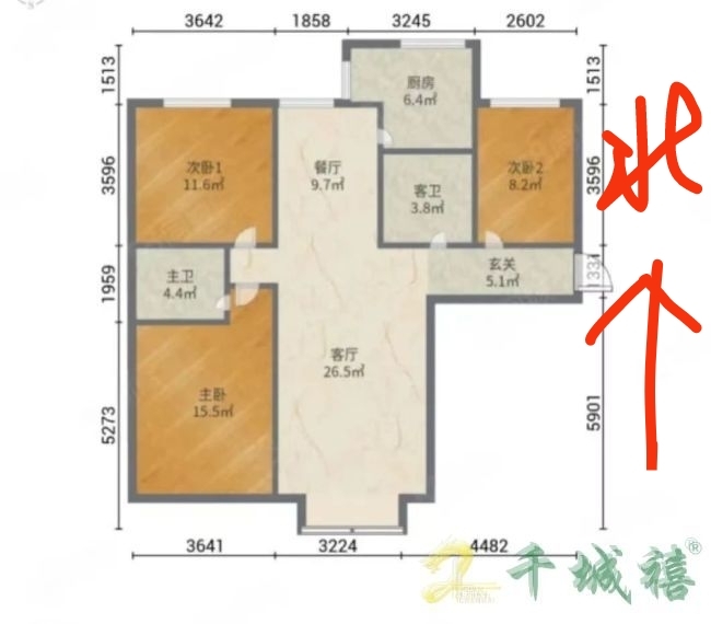 赵都新城利和园  3室2厅2卫   127.00万室内图