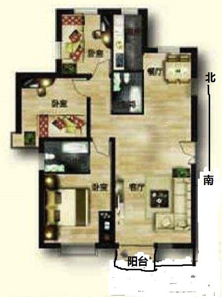 赵都新城盛和园  3室2厅2卫   125.00万室内图1