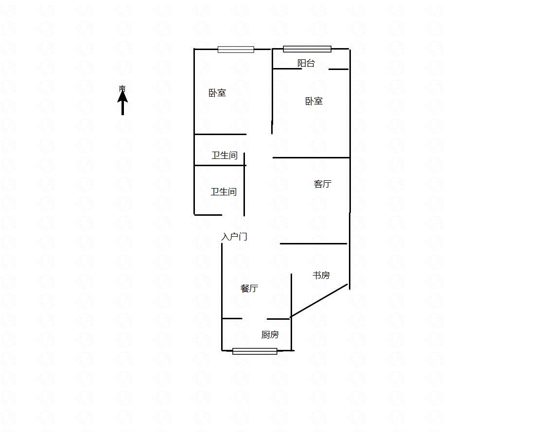 百花小区  2室2厅2卫   77.00万户型图