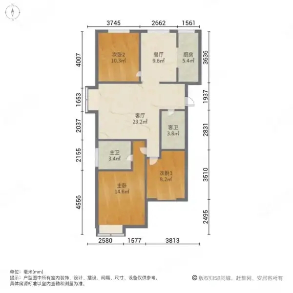 圣水湖畔  3室2厅2卫   1300.00元/月