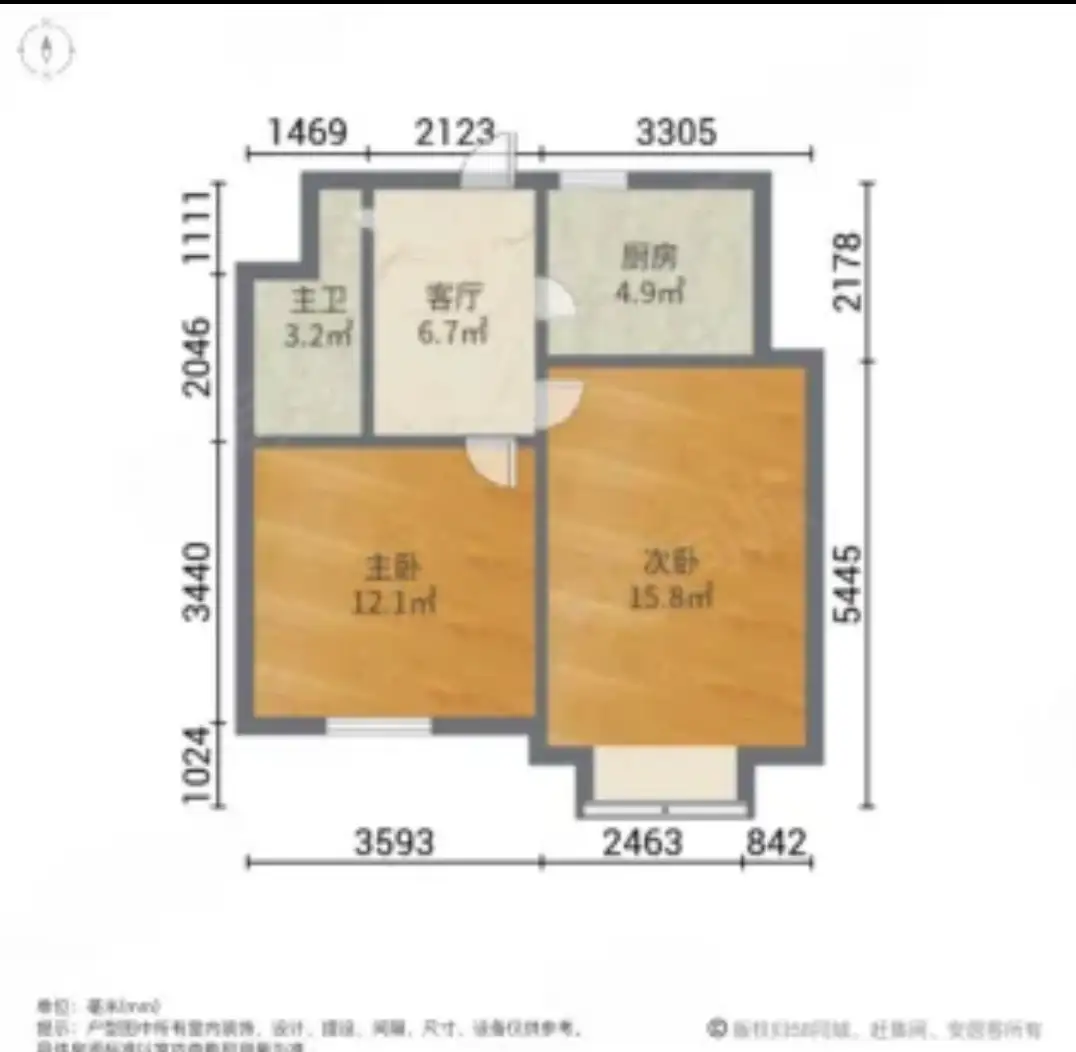 百六  2室1厅1卫   35.00万户型图