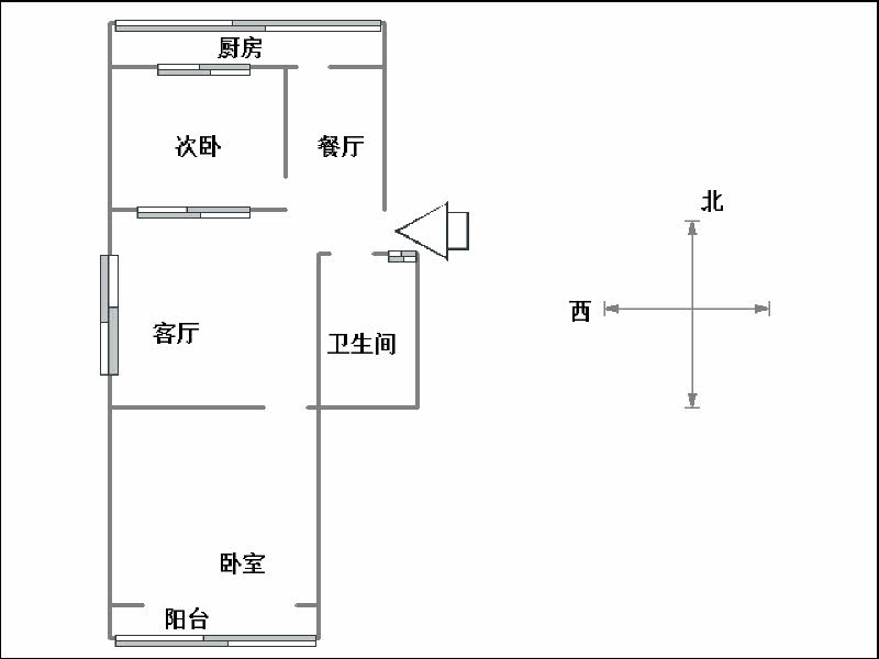 地区法院宿舍楼  2室2厅1卫   800.00元/月户型图