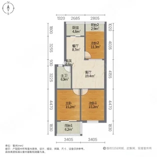 桃园小区  3室2厅1卫   1000.00元/月