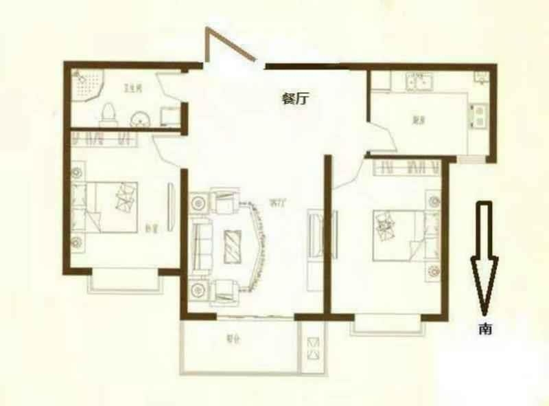 赵都新城文和园  2室1厅1卫   1600.00元/月室内图