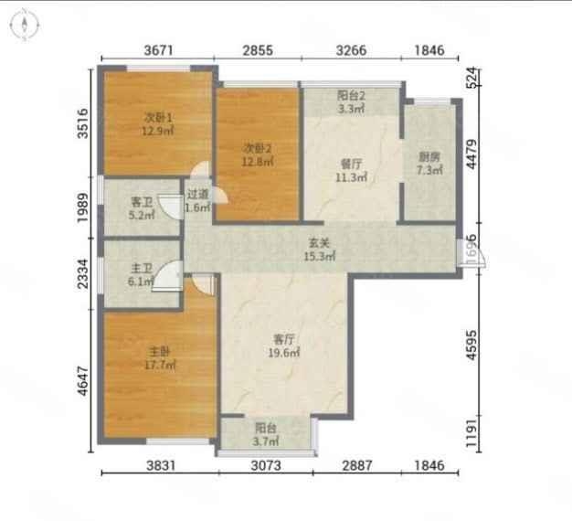 安居东城首府  3室2厅2卫   168.00万户型图