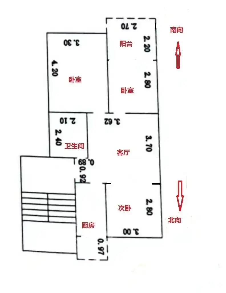 罗三生活区  3室2厅1卫   80.00万户型图