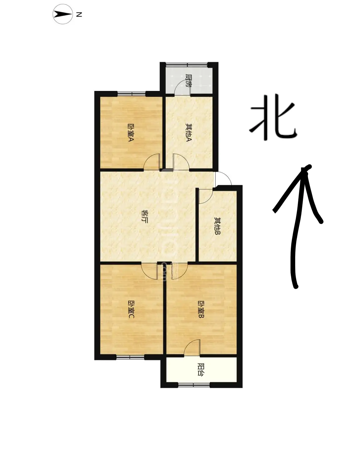 制氧机路19号院  3室2厅1卫   65.00万户型图