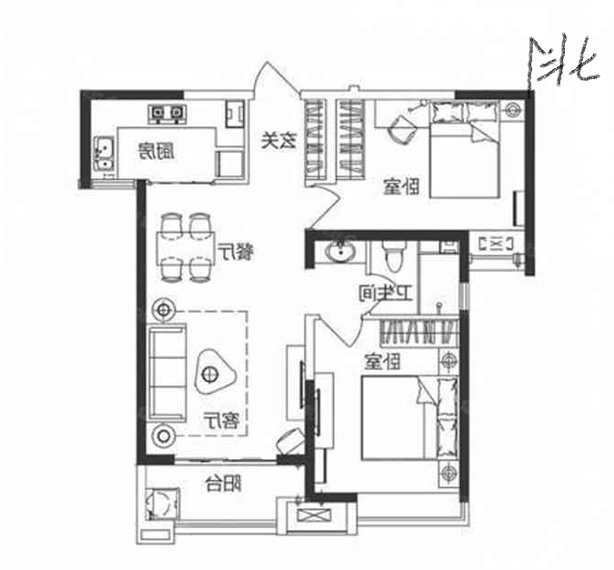 美的时代城  2室2厅1卫   2300.00元/月室内图