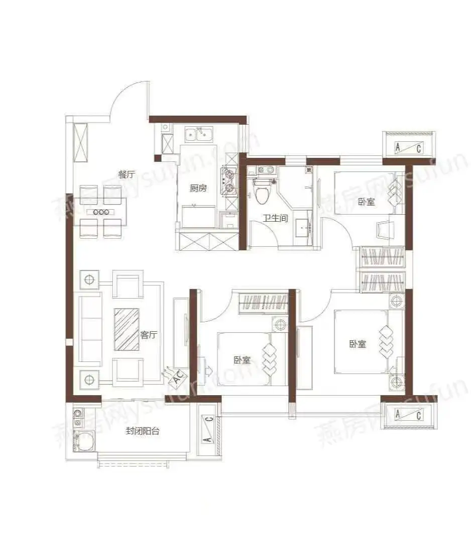 荣景园  3室2厅1卫   80.00万室内图