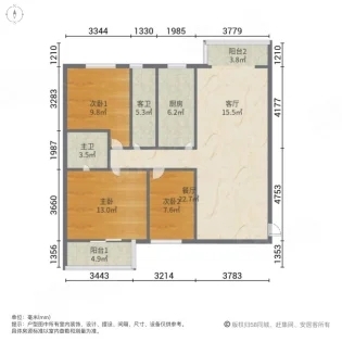 丰逸小区  3室2厅2卫   1500.00元/月室内图1