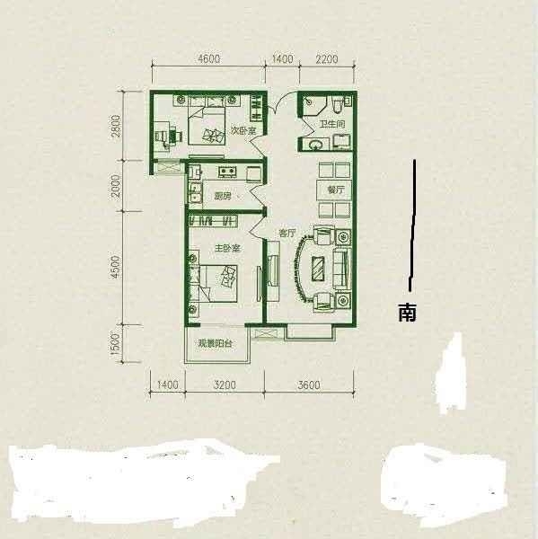 赵都新城缇香花舍  2室2厅1卫   101.00万室内图