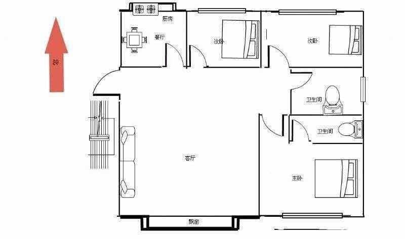 明珠花园B区  3室2厅2卫   2000.00元/月室内图