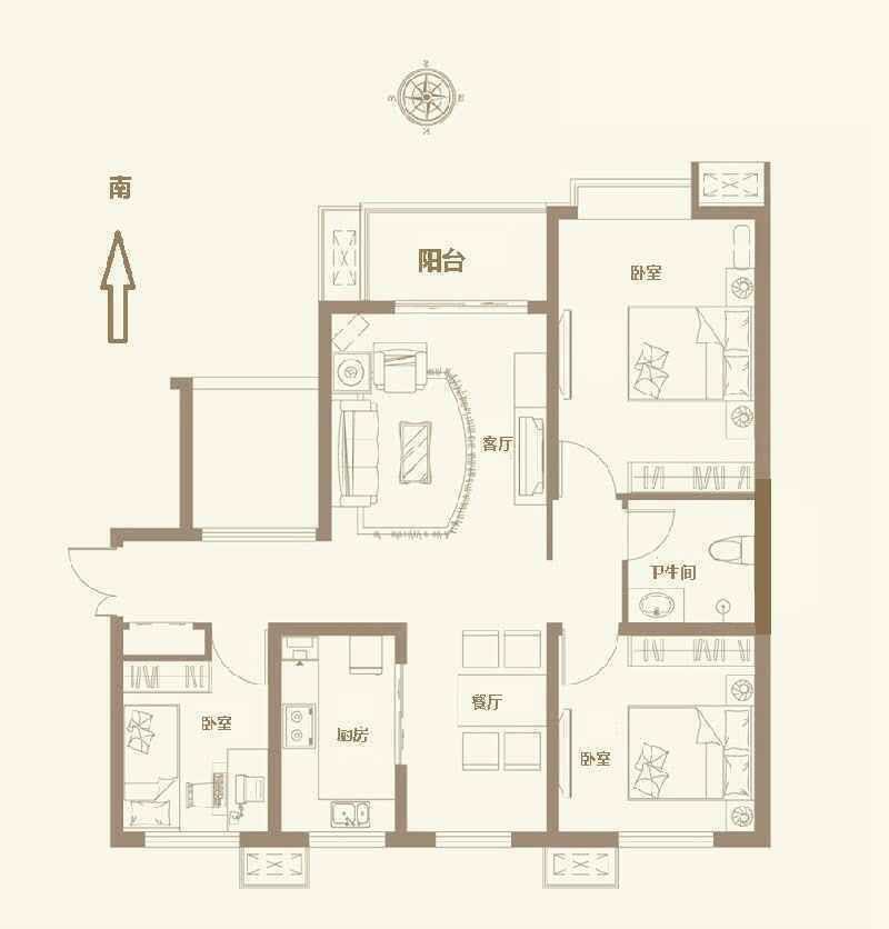 赵都新城天和园  3室2厅1卫   115.00万户型图