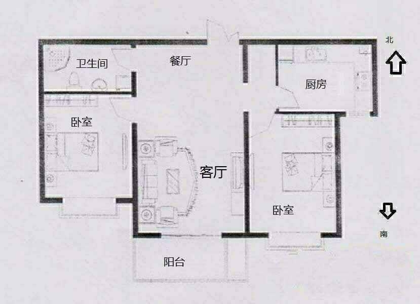 赵都新城昆和园  2室2厅1卫   83.00万室内图