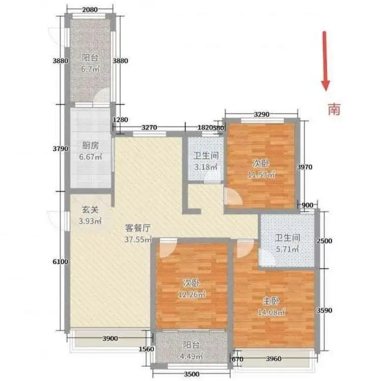 荣盛江南锦苑  3室2厅2卫   113.00万户型图