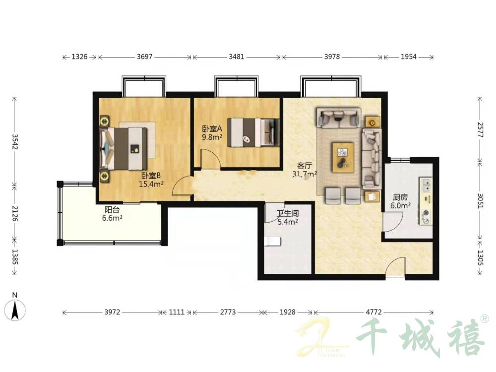 春风小区  2室2厅1卫   1500.00元/月