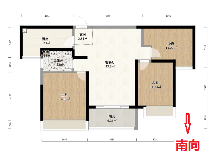 美的时代城  3室2厅1卫   2000.00元/月户型图