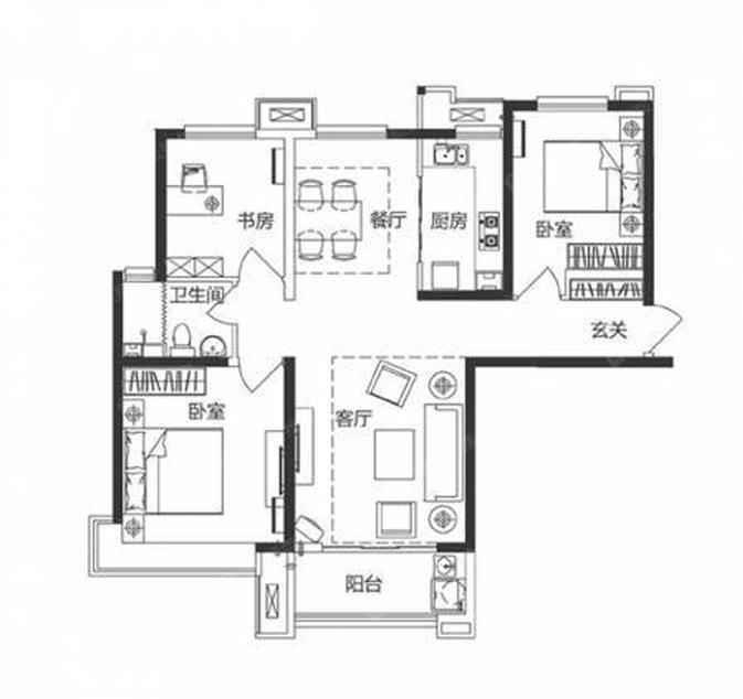 美的城  3室2厅1卫   180.00万室内图1