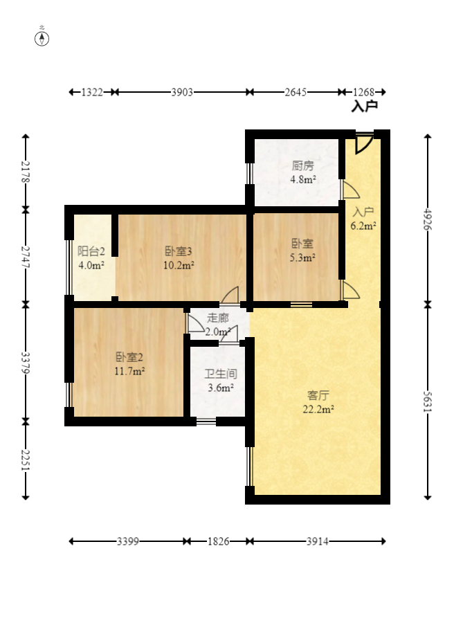 明天一城  3室2厅1卫    48.0万室内图1