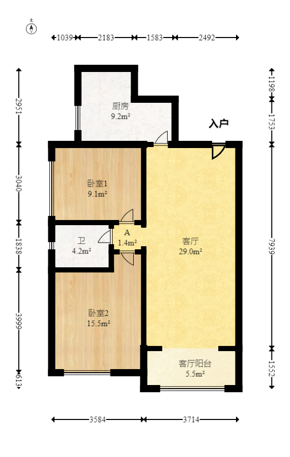 奥林匹克花园贡院三期  2室2厅1卫   65.00万室内图1