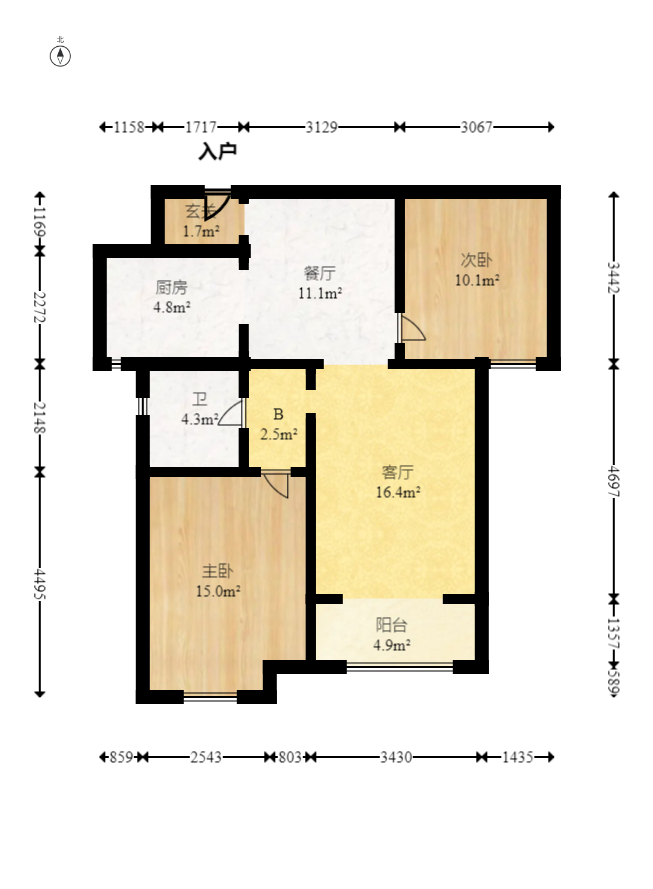 金地三千府（金地湖山樾、金地自在城）  2室1厅1卫    58.8万室内图1