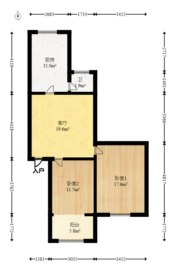长坡社区  2室1厅1卫   55.00万室内图1